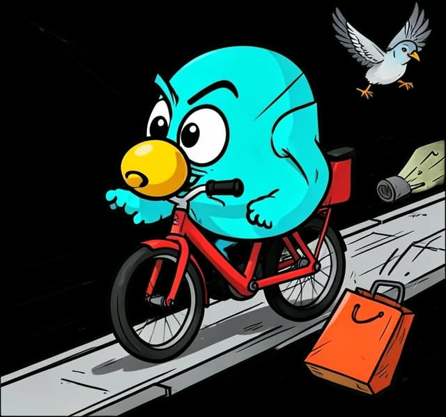Bicicletus Acerae, criatura ilustrada de Caradura GO que representa circular en bici a toda velocidad por la acera