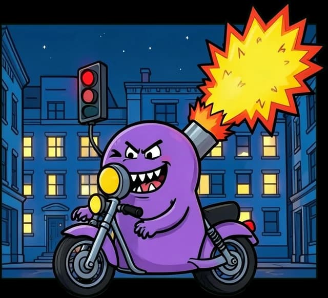 Escapetrucatus Nocturnus, criatura ilustrada de Caradura GO que representa moto con el escape trucado a las tres de la mañana