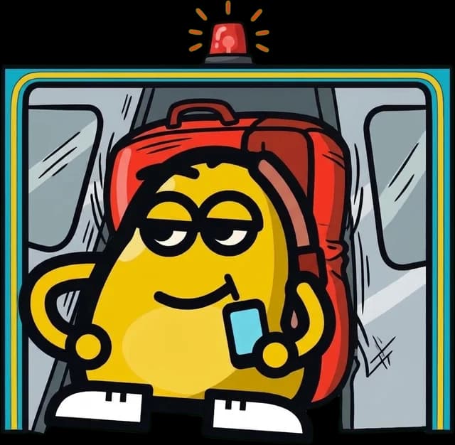 Mochilero Bloqueapuertas, criatura ilustrada de Caradura GO que representa quedarse con la mochila puesta junto a las puertas